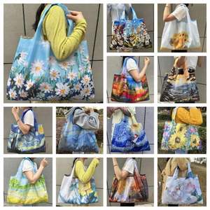 Custom <b>Print</b> 56cm <b>Extra</b> <b>Large</b> Heavy Duty Floral Folding Tote Bag Polyester Reusable Superet Foldable Shopping Bag Singapore - Product Image 3
