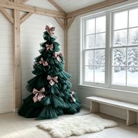 Y-029 Luxuriöser Künstlicher Weihnachtsbaum Dunkelgrüner Tüll-Rüschen-Weihnachtsbaum mit Schleifen für Heim Hotel Feiertagsdekoration