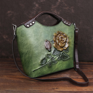 Sac fourre-tout grande capacité pour femme en cuir de vachette véritable première couche, fermeture éclair, style vintage rétro, doublure polyester - Product Image 4
