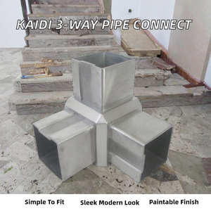 Conectores de Tubería Cuadrados Modernos de Acero Inoxidable de 3 Vías Pintables para Barandillas de Escaleras - Fáciles de Instalar ZF Global Export - Product Image 2