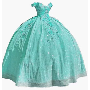 Tulle Evening Gown Long Skirt Off Shoulder Stage <b>Performance</b> Dress Women Formal <b>Wear</b> Green Color - Product Image 1