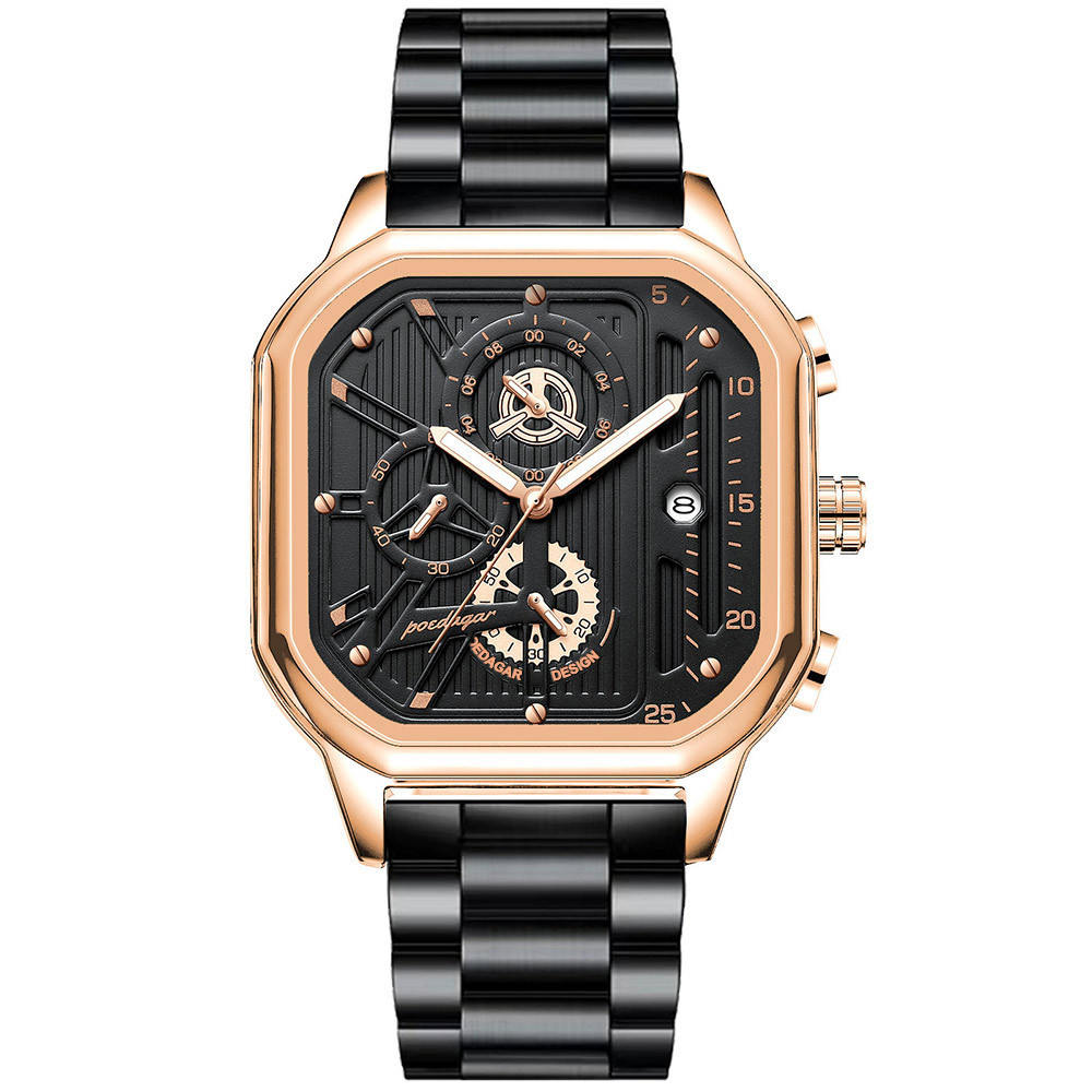 Gold Case Black Strap Steel Band