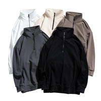 Sweat-shirts sportifs vintage pour hommes automne-hiver, col mi-zippé, en molleton oversize, couleur unie, col montant, vente en gros, ODM
