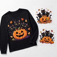 Transfert DTF et thermocollant Halloween à motif fantôme citrouille à carreaux et tournesol, prêt à presser pour sweat-shirt et T-shirt