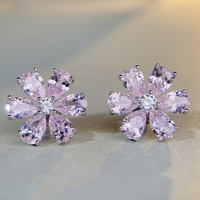 Romantische 925 Silber Blumen-Ohrstecker mit CZ-Steinen Birnenförmiger Zirkon-Cluster Feine Ohrstecker