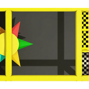 Aire de jeux intérieure en plastique avec structure jaune et panneaux géométriques colorés pour enfants - Product Image 2