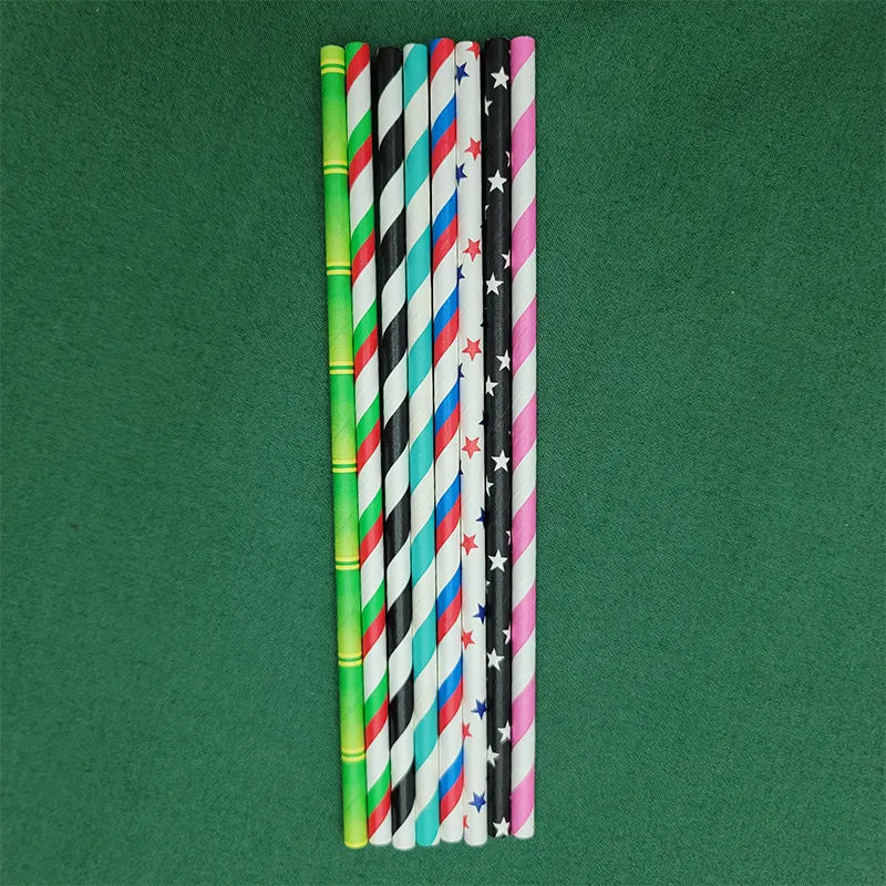 Custom wholesale Eco Pla Biodegradable Compostable 20cm*0.6cm beverages Rainbow stripe kraft Disposable Paper drinking Straws