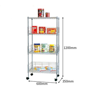 Estantería Metálica de 4 Niveles con Ruedas, Carro de Almacenamiento Móvil con Bordes Laterales, Estante Rodante Cromado - Product Image 2