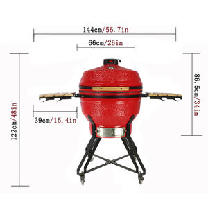 KIMSTONE 26 Inch Big <span class=keywords><strong>Kamado</strong></span> BBQ Rotisserie Smoker Barbecue Ceramic Charcoal Grill Merah dengan Ventilasi Bawah Tipe Laci - Product Image 5