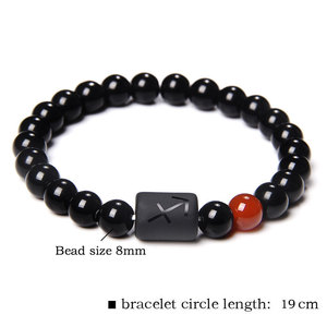 Pulsera de piedra Natural de 8mm para hombres y mujeres, ónix negro, Ojo de Tigre, obsidiana, horóscopo, encanto, pulsera elástica del zodiaco, <span class=keywords><strong>pareja</strong></span>, Unisex - Product Image 2