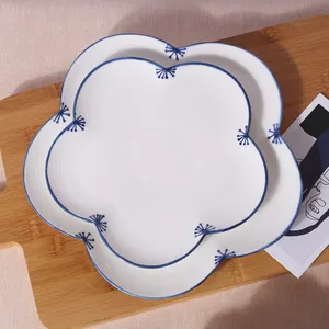 Kore japonya seramik mavi ve beyaz çiçek tabakları porselen hafif yemek tabağı tabak