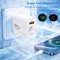 Chargeur mural USB-C 38W avec prise EU/US, adaptateur de voyage Type C PD, chargeur rapide USB C 38W pour Samsung/Xiaomi, charge rapide