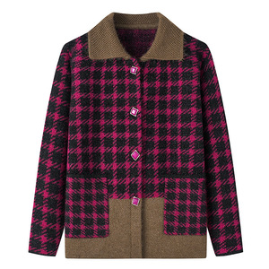 Offres Spéciales femmes plaid Jacquard chaud vêtements quotidiens manteau à manches longues vieille dame Cardigan <span class=keywords><strong>pull</strong></span> pour femmes <span class=keywords><strong>pull</strong></span> avec revers - Product Image 3