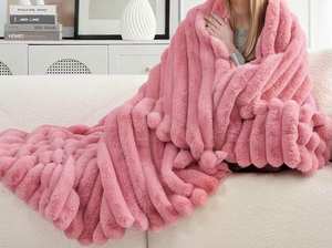 Manta de Piel Sintética de Conejo, 100% Poliéster, a Rayas, Sólida, de Franela, Súper Suave, Cálida, Ecológica, para las Cuatro Estaciones, para Siesta en Casa - Product Image 6