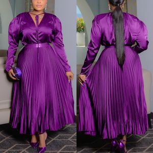 N8115 时尚秋季女式裙子和上衣套装 系带长袖上衣和百褶裙套装 女式两件套 - Product Image 4