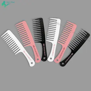 Custom Wide Tooth Plastic Comb Private Logo Barber Beauty Salon Curly Flat Styling Hair Wide Tooth Comb For Hair Extensions