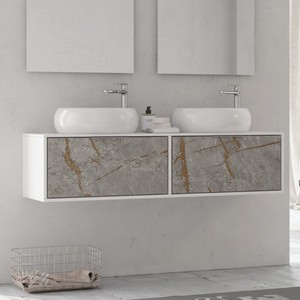 Mobile da Bagno Kamalu SPR-135C Bicolore 135cm con 2 Cassetti Scorrevoli Resistenti all'Acqua e Lavabo in Ceramica di Lusso - Product Image 1
