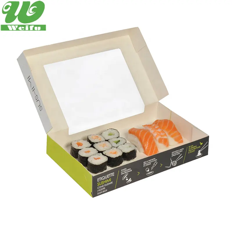 Productie Custom Wit Karton Food Grade Wegwerp Papieren Voedsel Sushi Verpakking Papier Doos Sushi Togo Doos Sushi Levering