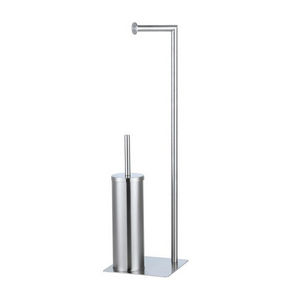 Porte-brosse WC sur colonne, base rectangulaire en acier chromé satiné - Product Image 1
