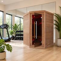 Sauna de loisirs pour usage domestique, 4-5 personnes, sauna infrarouge à spectre complet avec design d'angle en bois de cèdre rouge massif, respectueux de l'environnement