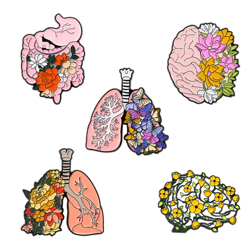 Kleurrijke Medische Anatomie Nierbot Long Hart Hersenen Vlinder Bloem Bloemrijke Menselijk Orgel Pin