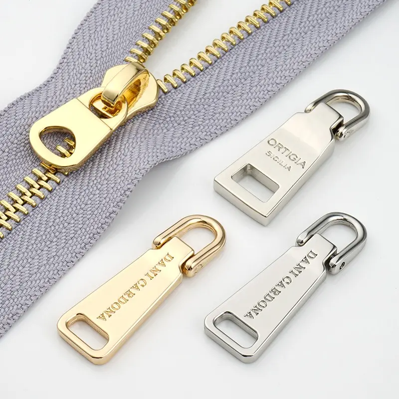 Lüks fermuar kopçası çanta tasarımcısı fermuar çeker yüksek kaliteli çektirme fermuar kaymak altın özel Logo Metal Zip çektirme çanta için