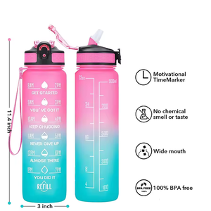 Bouteilles d'eau Tritan Fashion 32 oz avec temps de boisson et paille, bouteille d'eau motivante avec marqueur de temps - Product Image 2