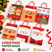 Sacs cadeaux en papier kraft personnalisés en gros, sacs pour fêtes de fin d'année avec poignées, motifs imprimés pour l'emballage de cadeaux de Noël