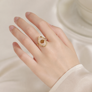 แหวนเปลือกหอยเคลือบสีทอง 14K สแตนเลสสตีล ชุบสูญญากาศ ปรับขนาดได้ รูปทรงวงรี เครื่องประดับโดดเด่น - Product Image 5