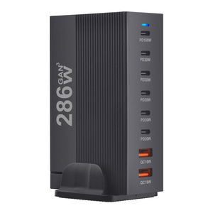 240W GaN Charger 6 <b>USB</b> Ports PD Fast Charging European <b>Plug</b> Black - Product Image 3
