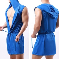 Robe d'été pour hommes Robe de bain en soie de lait lisse Sexy pyjamas vêtements de nuit Hombre sans manches à capuche décontracté peignoir chemise de nuit