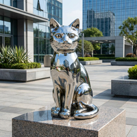 Escultura de Gato en Acero Inoxidable Pulido Espejo, Estilo Contemporáneo, Estatua de Gato Metálica Personalizada para Patio de Villa o Plaza
