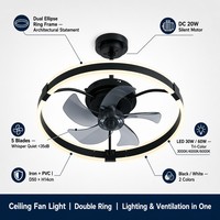 Ventilateur de plafond LED moderne à double anneau, moteur DC, 5 pales, montage encastré, intensité variable, pour salon, chambre et salle à manger