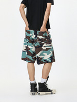Shorts en jean pour homme YUNNBOFEI, imprimé camouflage vintage, coupe large, style décontracté, tendance streetwear