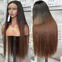 Perruque Lace Frontale Complète 13x6 en Cheveux Naturels Vietnamiens Bruts Alignés avec les Cuticules, Ombre Marron, Sans Colle, HD, Perruque en Cheveux Humains