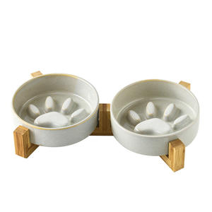 Hotsale mangkuk keramik anjing kucing anak anjing mangkuk makanan lambat dengan dudukan bambu pengumpan terangkat dengan antiselip - Product Image 4