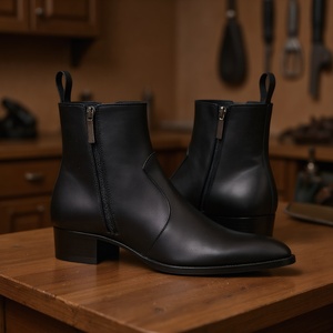 Stivali Chelsea di lusso classici da <span class=keywords><strong>uomo</strong></span> in <span class=keywords><strong>pelle</strong></span> nera con punta a punta e tacco grosso con tacco alto e suola in gomma - Product Image 3