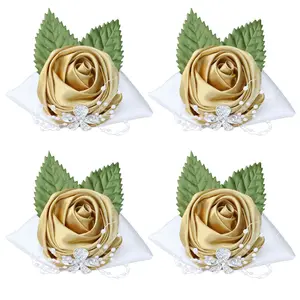 Ychon New Multicolor Elegant Bridal Pearl Wrist Corsage Wrist Ribbon for Ladies Rose Roll DIY Wrist Corsage