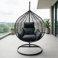 Fauteuil suspendu double en rotin PE avec support métallique pour patio, jardin et extérieur