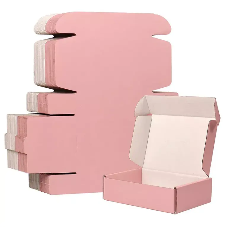 Oemファクトリーカスタムロゴピンク色化粧品段ボール包装メーラーボックス配送ボックス品質保証付き紙箱