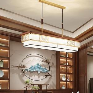 Lámpara de araña LED de cobre estilo chino con altura ajustable, rectangular, de madera maciza, nuevo estilo, para comedor, estudio, sala de té, madera de ébano - Product Image 3