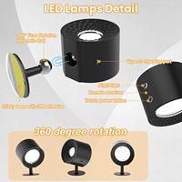 Projecteur LED d'intérieur rechargeable avec source lumineuse double face, éclairage artistique sans fil 360° °   Lampe murale magnétique réglable