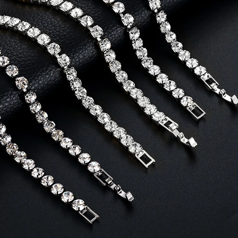 RINNTIN Fashion Jewelry Crystal 925 Sterling Silver Bracelet Tennis Chain Bracelet Joyas De Plata Cadena Custom Tennis Bracelet