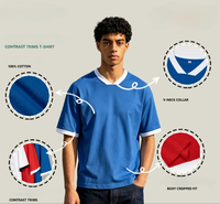 Camiseta de Manga Corta para Hombre, Cuello en V, Estilo Urbano, Tejido de Punto Sólido 100% Algodón de Alta Calidad, con Ribete en Contraste, Peso Pesado, Personalizable, de Fábrica