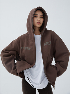 Giacca Invernale in Pile di Cotone Pesante, Personalizzabile con Logo, Ricamo, Strass, Cerniera Integrale, Felpa con Cappuccio Streetwear - Product Image 3