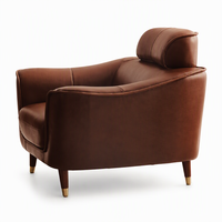 Fauteuil une place en PU marron rembourré d'éponge, siège de salon moderne et luxueux pour salon ou bureau