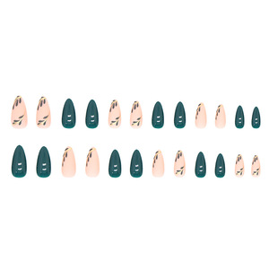 Nuevo Color verde hecho a mano estilo francés acrílico <span class=keywords><strong>uñas</strong></span> postizas con patrones de hojas Prensa en <span class=keywords><strong>uñas</strong></span> artificiales para mujeres - Product Image 5