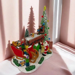 Noel ağacı ve <span class=keywords><strong>Santa</strong></span> çocuk kızak gönderme hediyeler LED ışık pırıltı reçine ev dekorasyon