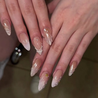 Faux Ongles 3D Transparents à Motifs Floraux, Perles et Étoiles de Mer, Ondulés, Style Français, Esthétique Tendance, Style Européen, Amovibles, 30 Pièces