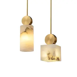 Indoor Luxury Minimalist Marble Pattern LED Creative Chandelier Hanging Light Copper Pendant Light